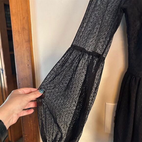 Disney Snow White Black Lace Swing Dress M Polka Dot Party Long Sleeve - Picture 2 of 11